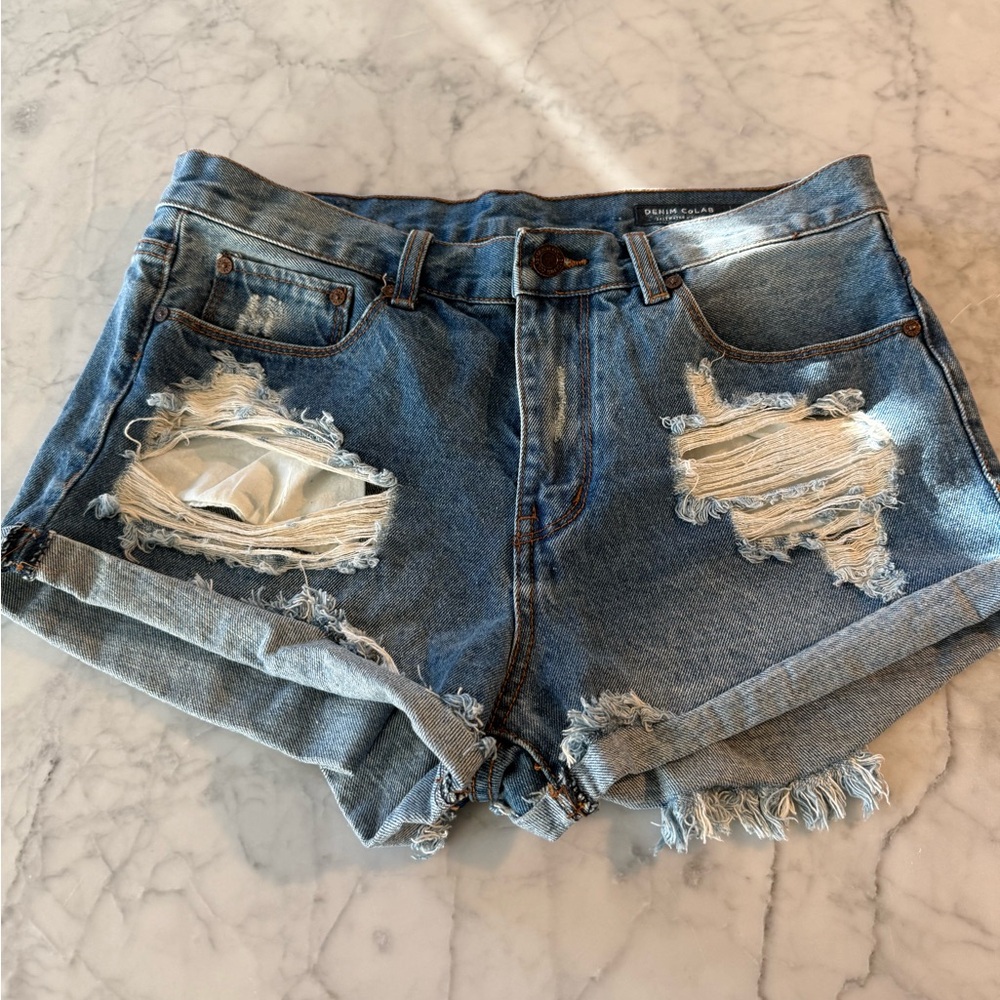 Trendy Ripped Blue Denim Shorts